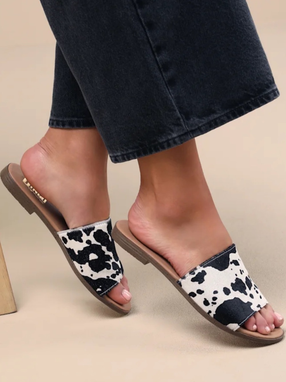 NWT!! Cow-Print Slip-On Mules - Black & White Women’s Slides